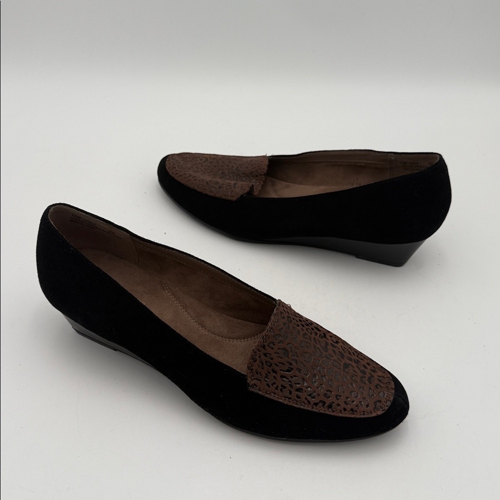 AEROSOLES Black Brown Women's wedge shoes slip on suede office casual retro 12M